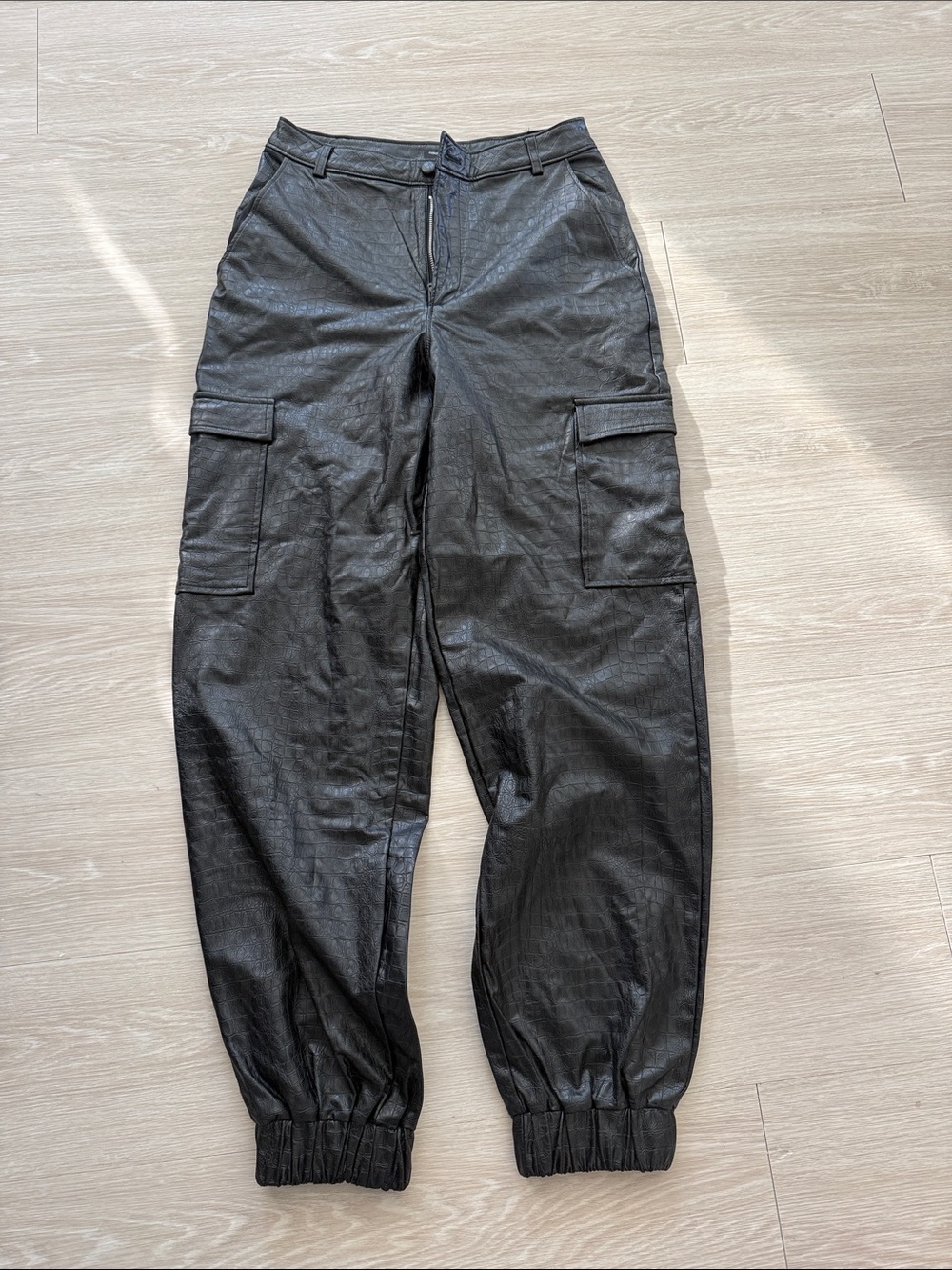naked wardrobe Black Faux-Leather Cargo Jogger Trousers